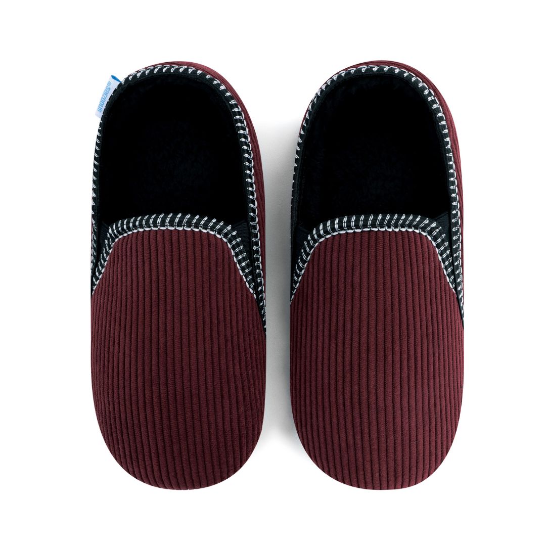 Snoozies Mens Fleece Slippers Alpine Cord Maroon